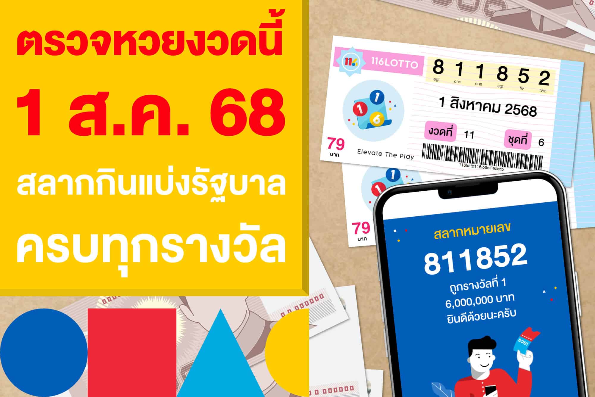 ตรวจหวยงวดนี้ 1 ส.ค. 2568 สลากกินแบ่งรัฐบาล ครบทุกรางวัล